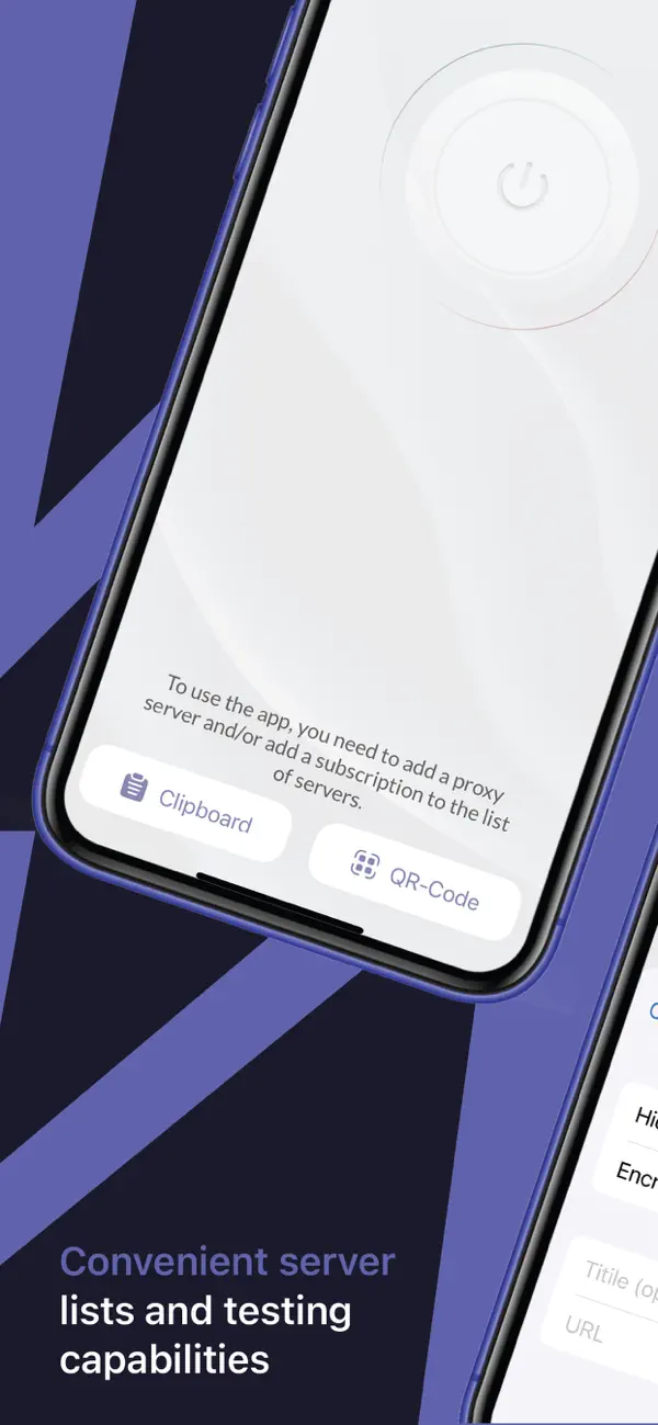 Официальный промо-экран Happ для iPhone с вариантами импорта из буфера обмена и по QR-коду